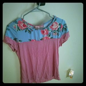 Boutique floral and striped t-shirt